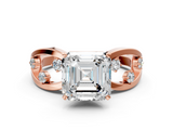 Rose gold Asscher Cut Solitaire Diamond with Side Stones on Criss-Cross Band and Four-Prong Setting_25