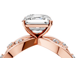 Rose gold Asscher Cut Solitaire Diamond with Side Stones on Criss-Cross Band and Four-Prong Setting_29