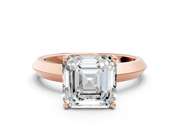Rose Gold Asscher Cut Knife-Edge Solitaire Engagement Ring Setting with Plain Polished Band