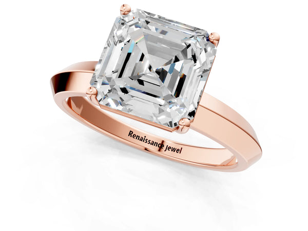 Rose Gold Asscher Cut Knife-Edge Solitaire Engagement Ring Setting with Plain Polished Band