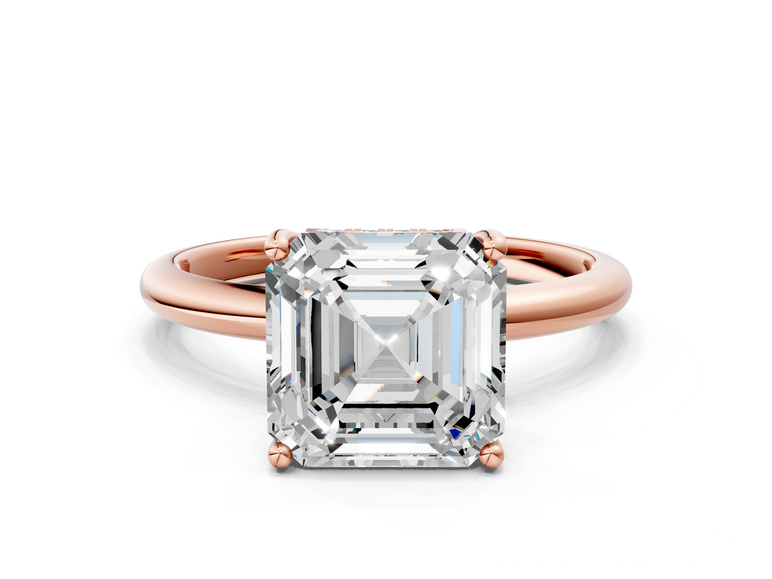 Rose gold Asscher Cut Solitaire Engagement Ring with Four-Prong Setting and Classic Band_23