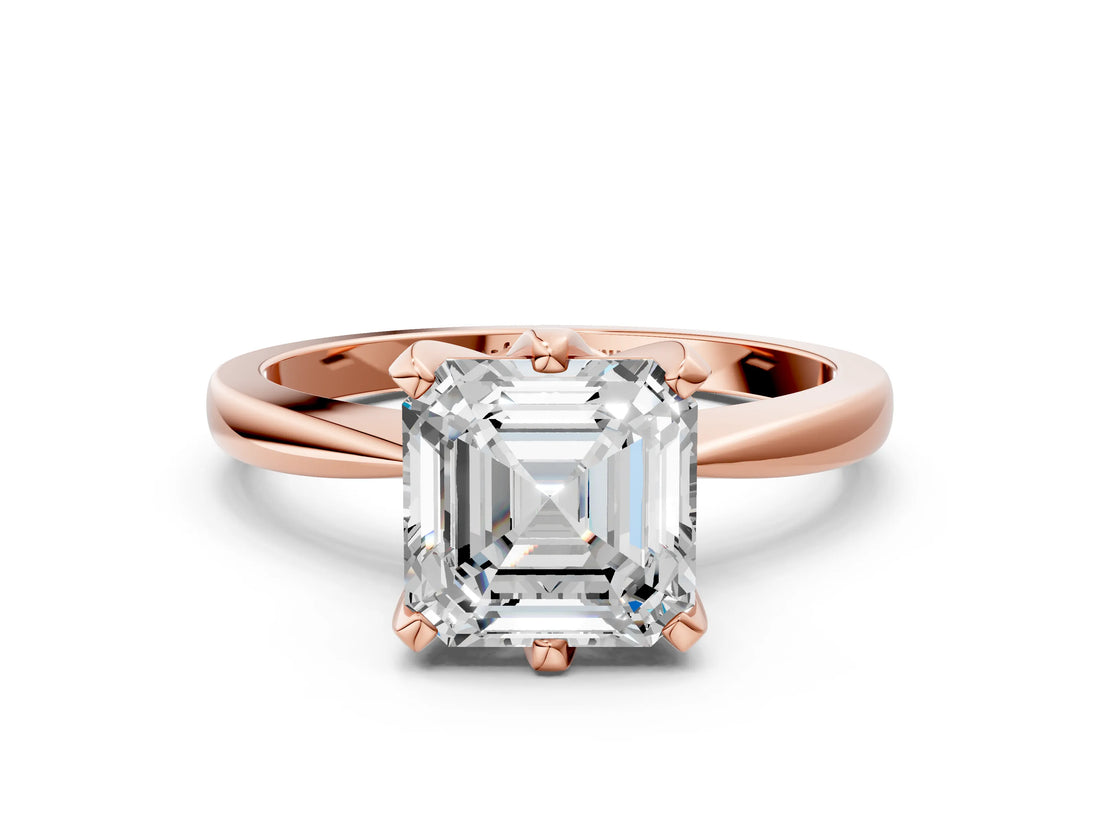 Rose gold Asscher Cut Solitaire Engagement Ring with Six-Prong Setting and Tapered Band_3