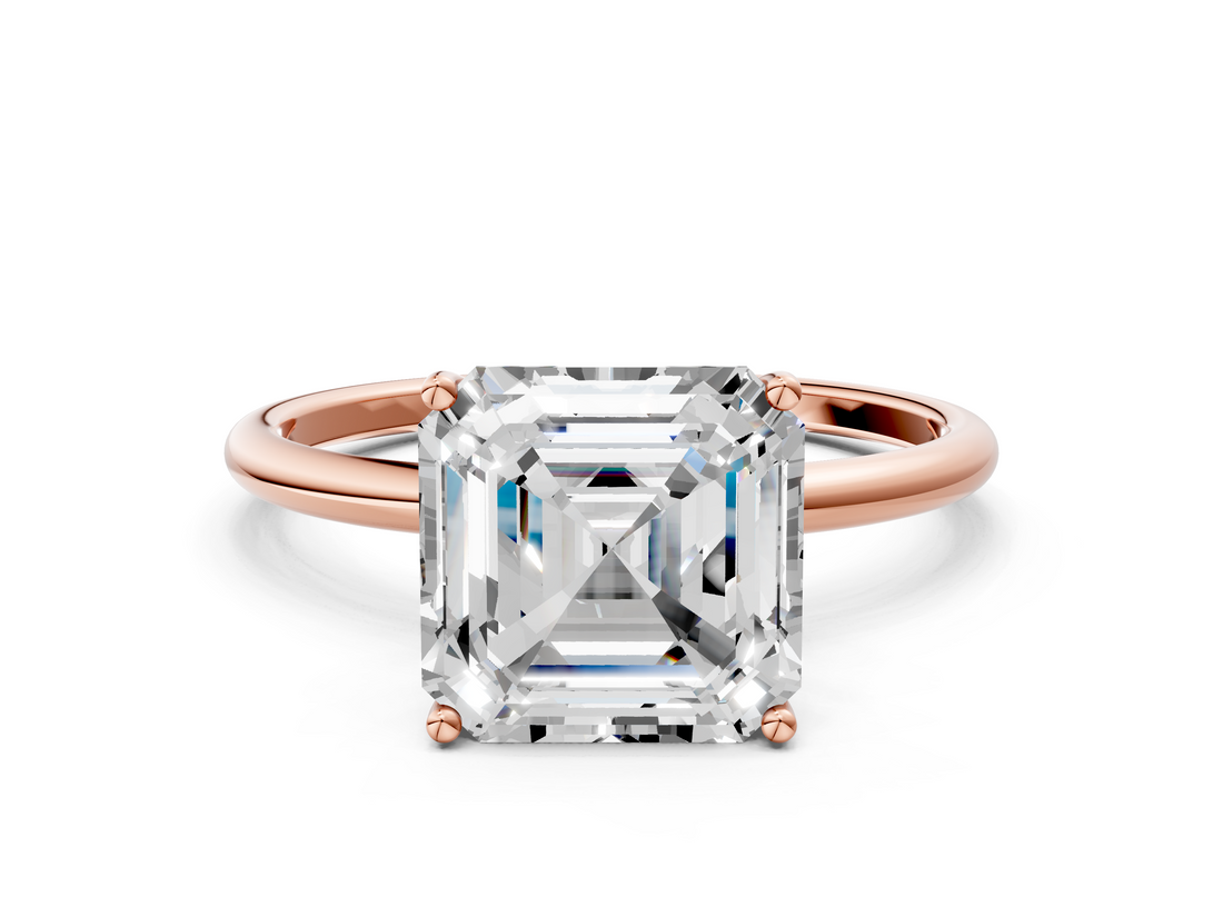 Rose gold Asscher Cut Solitaire Engagement Ring with Thin Band and Four-Prong Setting_3
