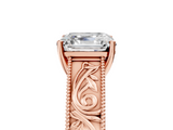 Rose gold Asscher Cut Solitaire Engraved Band with Four-Prong Setting_11