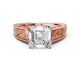 Rose gold Asscher Cut Solitaire Engraved Band with Four-Prong Setting_6