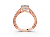 Rose gold Asscher Cut Solitaire Engraved Band with Four-Prong Setting_9