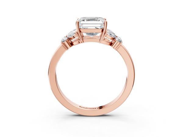 Rose Gold Asscher Cut Floral Engagement Ring Setting with Marquise and Round Petal Shoulders