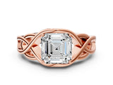 Rose gold Asscher Cut Solitaire Intertwined Band Prong Setting Ring_14