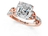 Rose gold Asscher Cut Solitaire Leaf-Inspired Diamond Ring with Pavé Band and Four-Prong Setting_5
