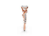 Rose gold Asscher Cut Solitaire Leaf-Inspired Diamond Ring with Pavé Band and Four-Prong Setting_6