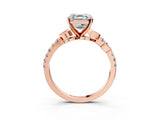 Rose gold Asscher Cut Solitaire Leaf-Inspired Diamond Ring with Pavé Band and Four-Prong Setting_7