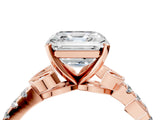 Rose gold Asscher Cut Solitaire Leaf-Inspired Diamond Ring with Pavé Band and Four-Prong Setting_8