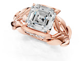 Rose gold Asscher Cut Solitaire Leaf-Inspired Engagement Ring with Prong Setting_21