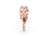 Rose gold Asscher Cut Solitaire Leaf-Inspired Engagement Ring with Prong Setting_22