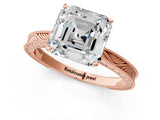 Rose gold Asscher Cut Solitaire Milgrain Engraved Band with Four-Prong Setting_5