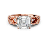 Rose gold Asscher Cut Solitaire Milgrain Leaf Band with Prong Setting_15
