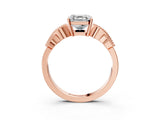 Rose gold Asscher Cut Solitaire Milgrain Leaf Band with Prong Setting_18