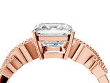 Rose gold Asscher Cut Solitaire Milgrain Leaf Band with Prong Setting_19