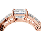 Rose gold Asscher Cut Solitaire Princess Side Stone Engraved Band Prong Setting Ring_11