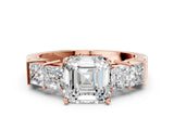 Rose gold Asscher Cut Solitaire Princess Side Stone Engraved Band Prong Setting Ring_7