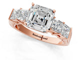 Rose gold Asscher Cut Solitaire Princess Side Stone Engraved Band Prong Setting Ring_8