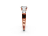 Rose gold Asscher Cut Solitaire Princess Side Stone Engraved Band Prong Setting Ring_9
