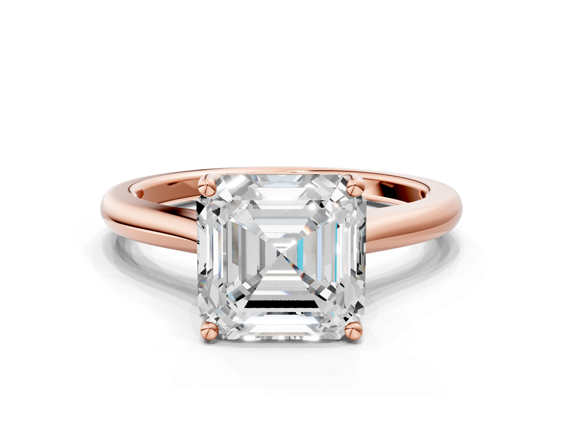Rose gold Asscher Cut Solitaire Ring with Cathedral Band and Four-Prong Setting_6