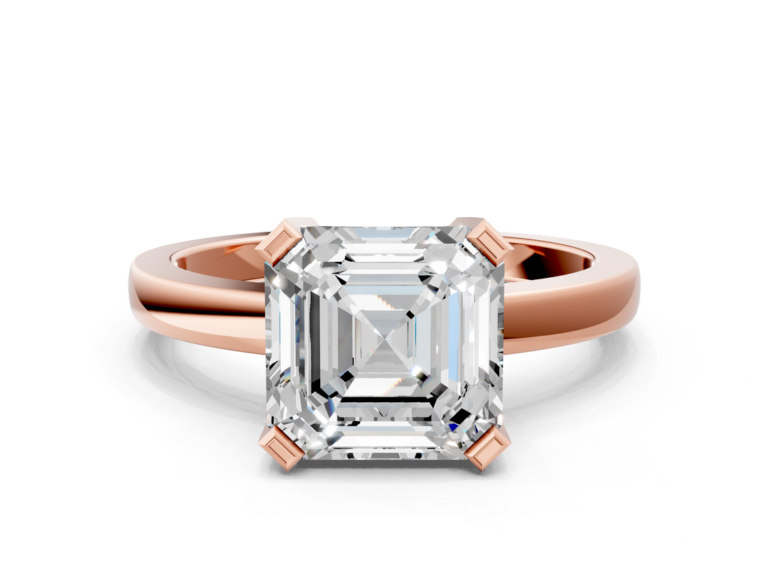 Rose gold Asscher Cut Solitaire Ring with Four-Prong Setting and Classic Band_23