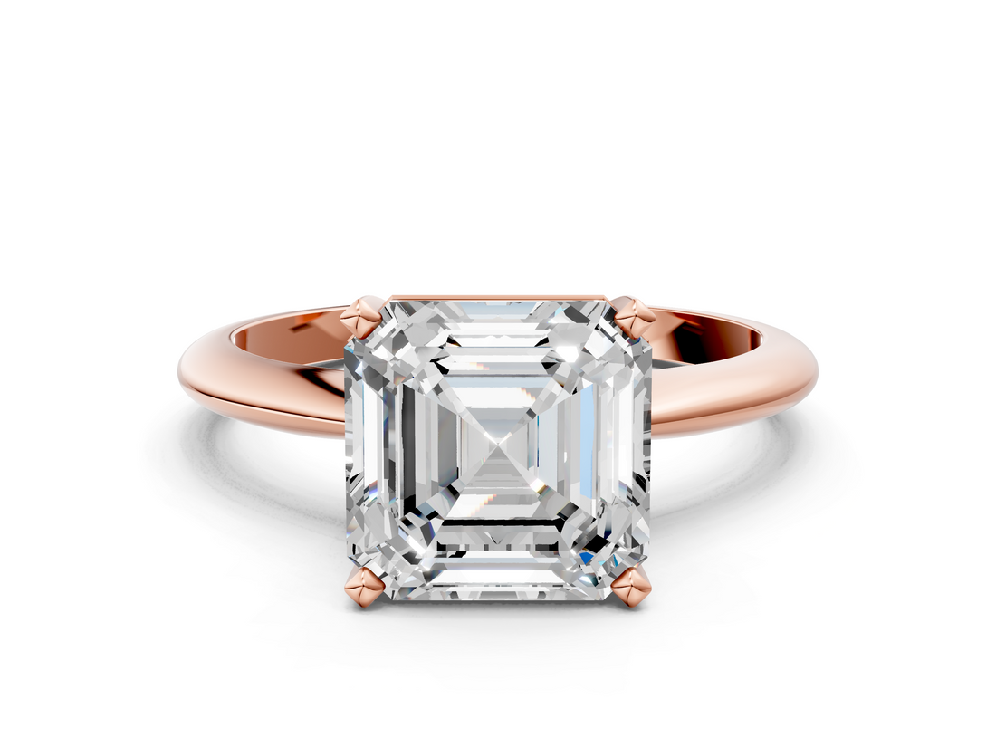 Rose gold Asscher Cut Solitaire Ring with Four-Prong Setting on a Classic Band_6