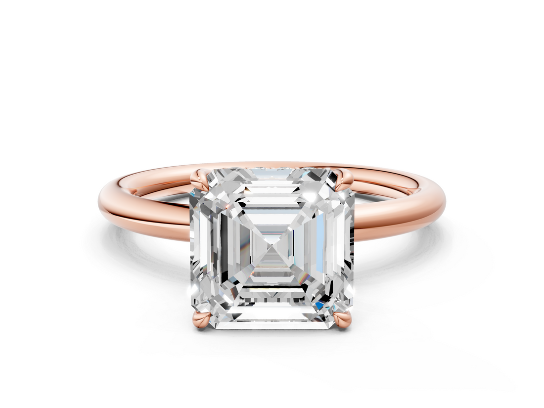 Rose gold Asscher Cut Solitaire Ring with Thin Band and Four-Prong Setting_23