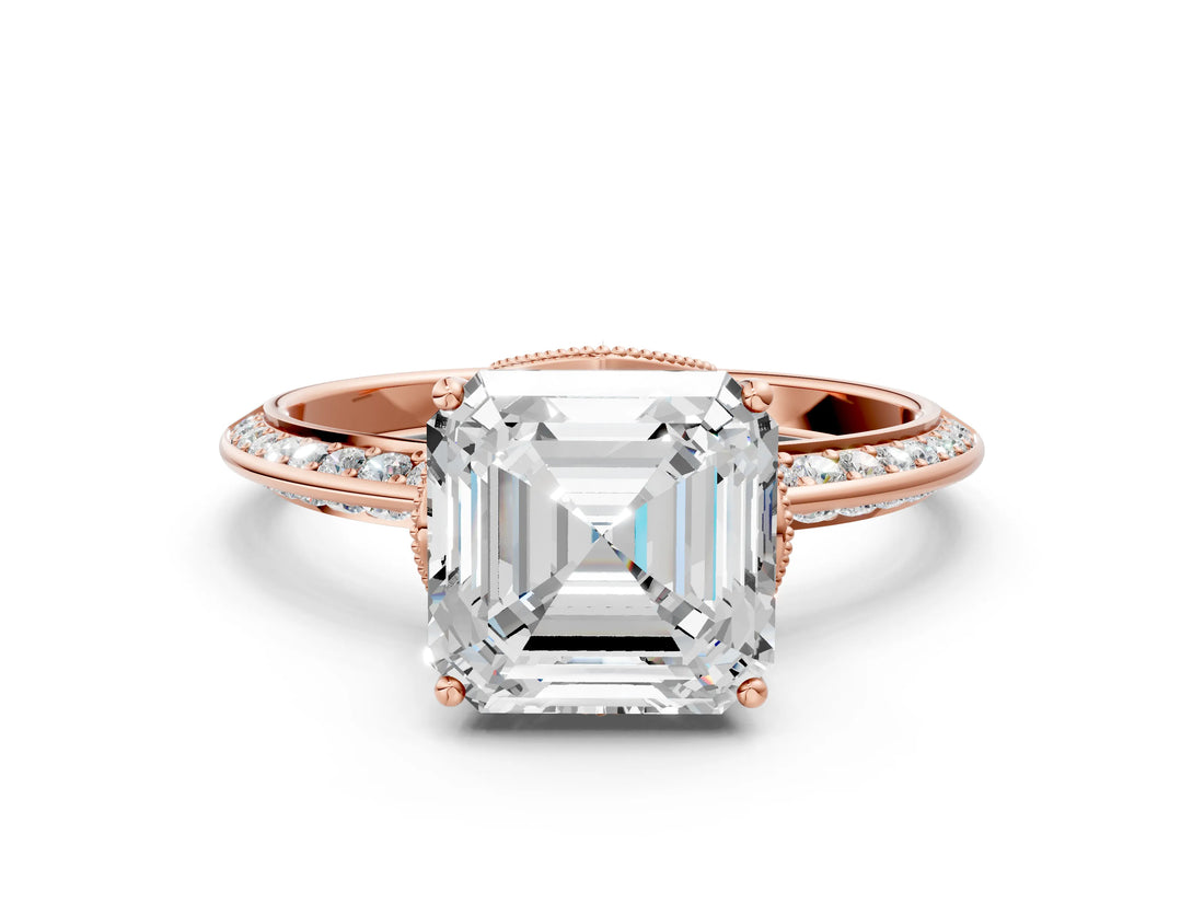 Rose gold Asscher Cut Solitaire Split Shank Pave Diamond Engagement Ring with Four-Prong Setting_33