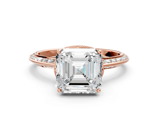 Rose Gold Asscher Cut Graduated Pave Engagement Ring Setting