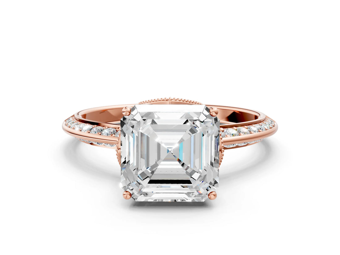 Rose gold Asscher Cut Solitaire Split Shank Pave Diamond Engagement Ring with Four-Prong Setting_9