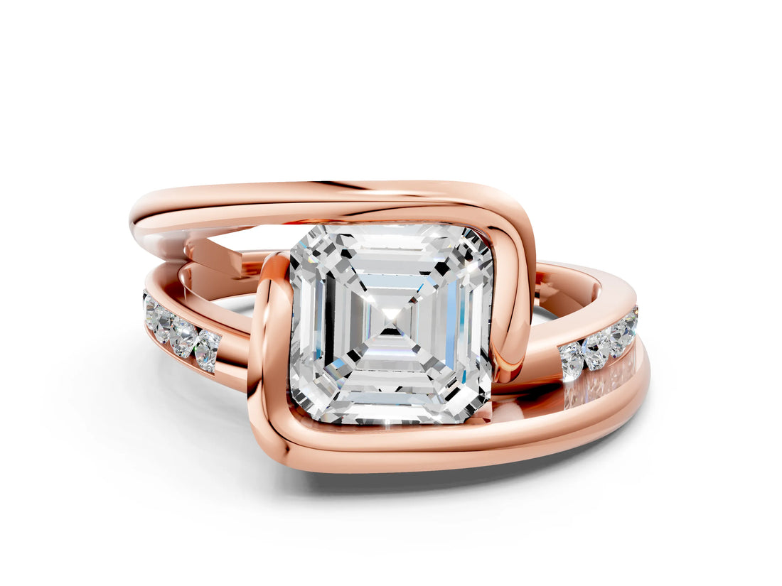 Rose gold Asscher Cut Solitaire Tension-Set Diamond Split Shank Ring_15