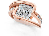 Rose gold Asscher Cut Solitaire Tension-Set Diamond Split Shank Ring_16