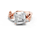 Rose gold Asscher Cut Solitaire Twist Engagement Ring with Leaf Accents and Prong Setting_15