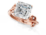 Rose gold Asscher Cut Solitaire Twist Engagement Ring with Leaf Accents and Prong Setting_16
