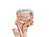 Rose gold Asscher Cut Solitaire Twist Engagement Ring with Leaf Accents and Prong Setting_20