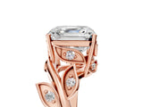 Rose gold Asscher Cut Solitaire Twist Engagement Ring with Leaf Accents and Prong Setting_21