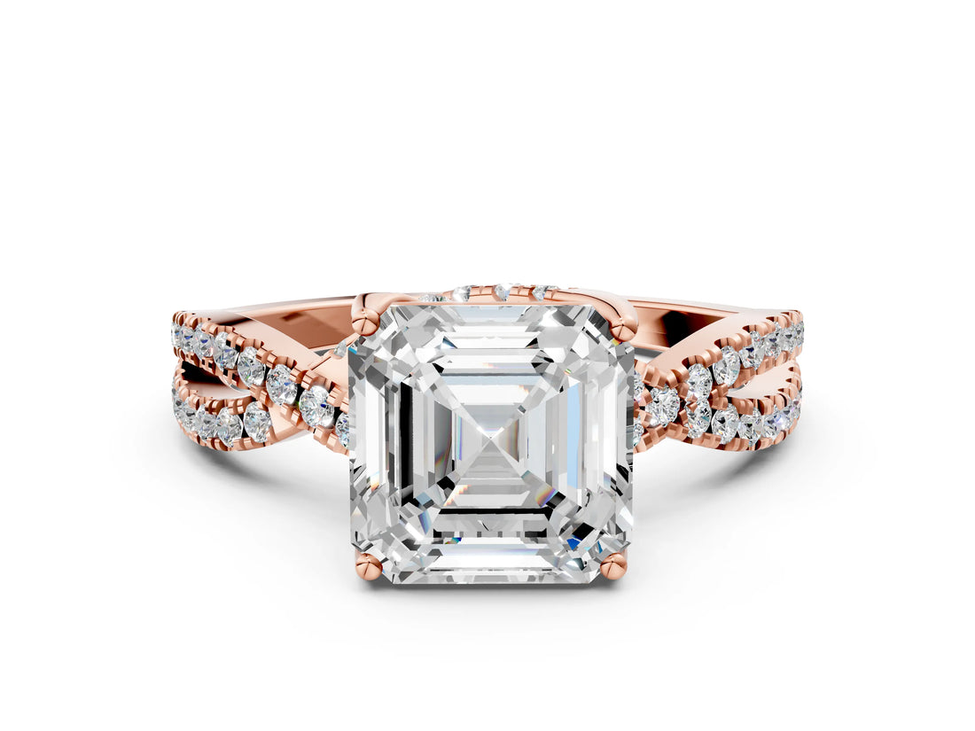 Rose gold Asscher Cut Solitaire Twist Pave Diamond Engagement Ring with Prong Setting_15