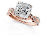Rose gold Asscher Cut Solitaire Twist Pave Diamond Engagement Ring with Prong Setting_16