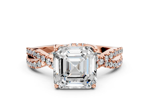 Rose Gold Asscher Cut Twisted Split Shank Engagement Ring Setting