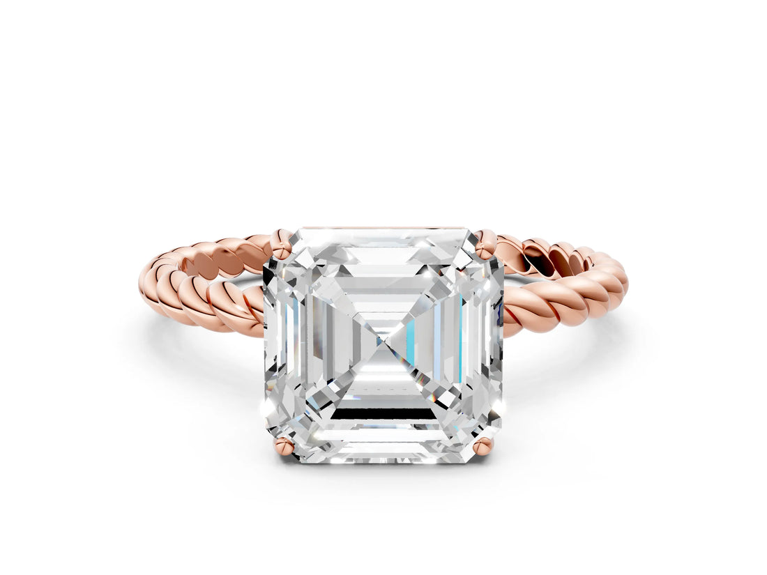 Rose gold Asscher Cut Solitaire Twisted Band 4-Prong Ring_15