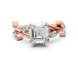 Rose gold Asscher Cut Solitaire Twisted Band Marquise Accent Prong Setting Ring_3