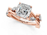 Rose gold Asscher Cut Solitaire Twisted Band Marquise Accent Prong Setting Ring_4