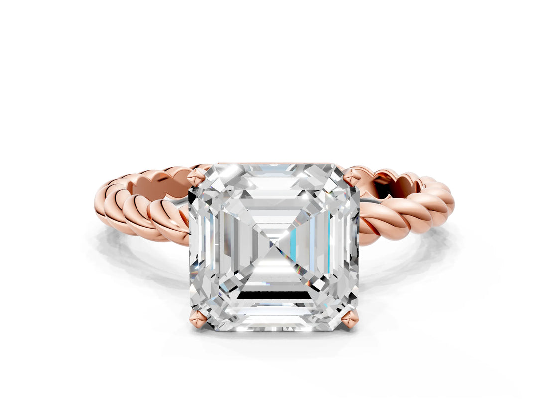 Rose gold Asscher Cut Solitaire Twisted Band with Four-Prong Setting_57