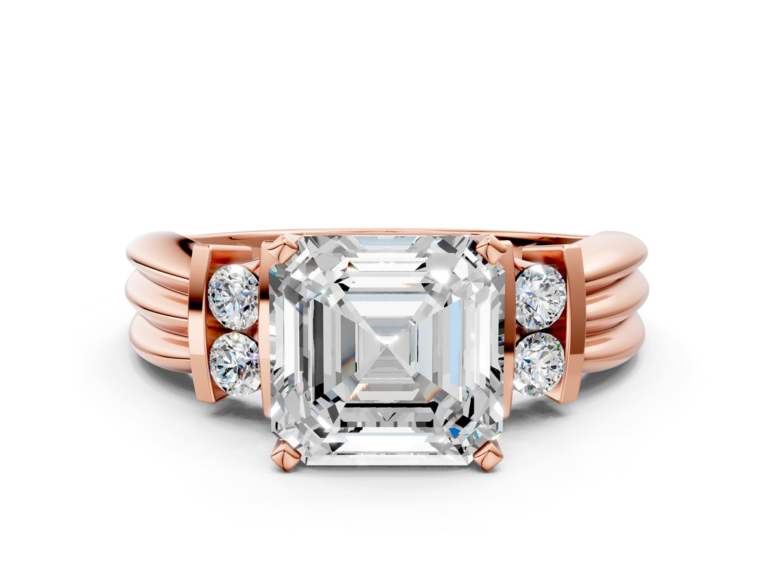 Rose gold Asscher Cut Three-Stone Channel Set Ring with Bar Prongs_6