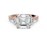 Rose gold Asscher Cut Three-Stone Diamond Pavé Band with Prong Setting_23