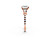 Rose gold Asscher Cut Three-Stone Diamond Pavé Band with Prong Setting_25