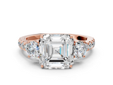 Rose gold Asscher Cut Three-Stone Diamond Pave Band with Prong Setting_40